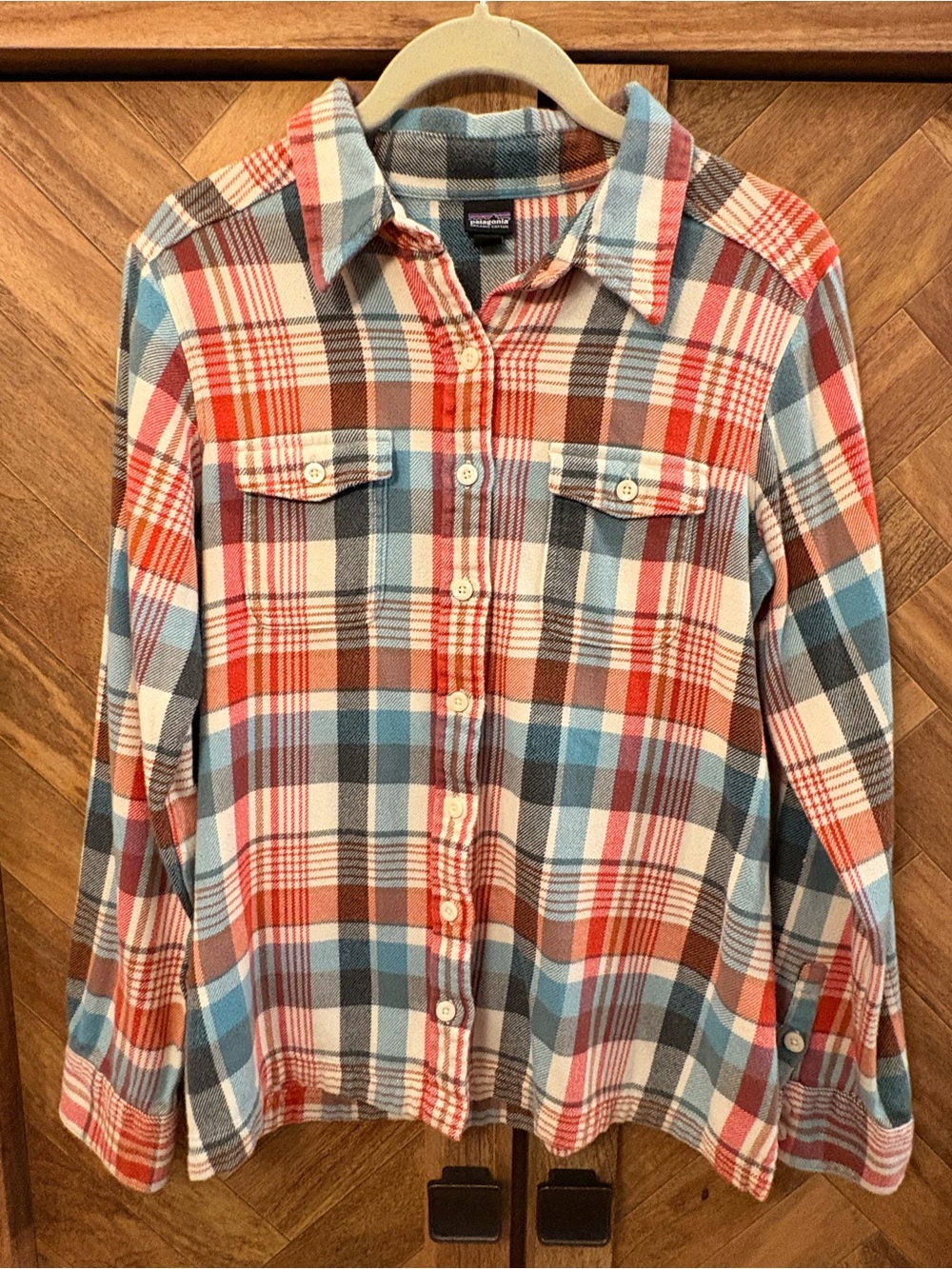Patagonia Women’s Plaid Button-Down Shirt - Red, Teal & Ivory Organic Cotton